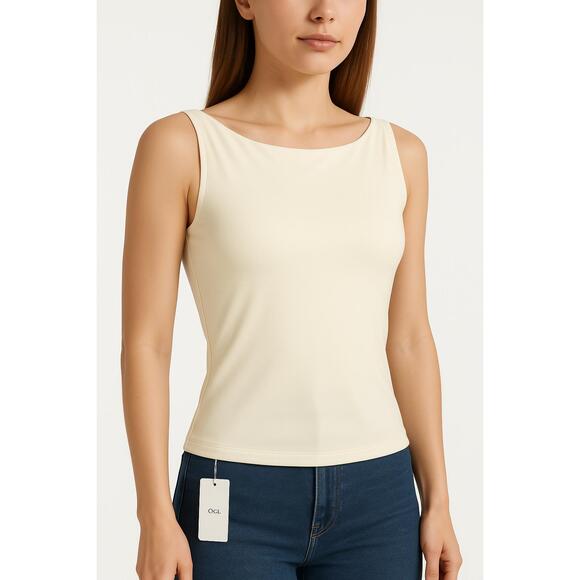 OGL Tops - OGL Milk Cream Boatneck Slim Fit Removable Bra Pads Soft Airy Brami Tank Small